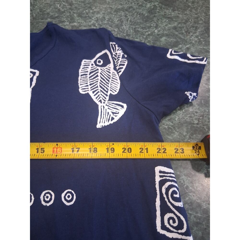 VTG Exist Sports Line Dress Sz L XL Fish Hand Stamped Short Sleeve Cotton Blue - Picture 6 of 7